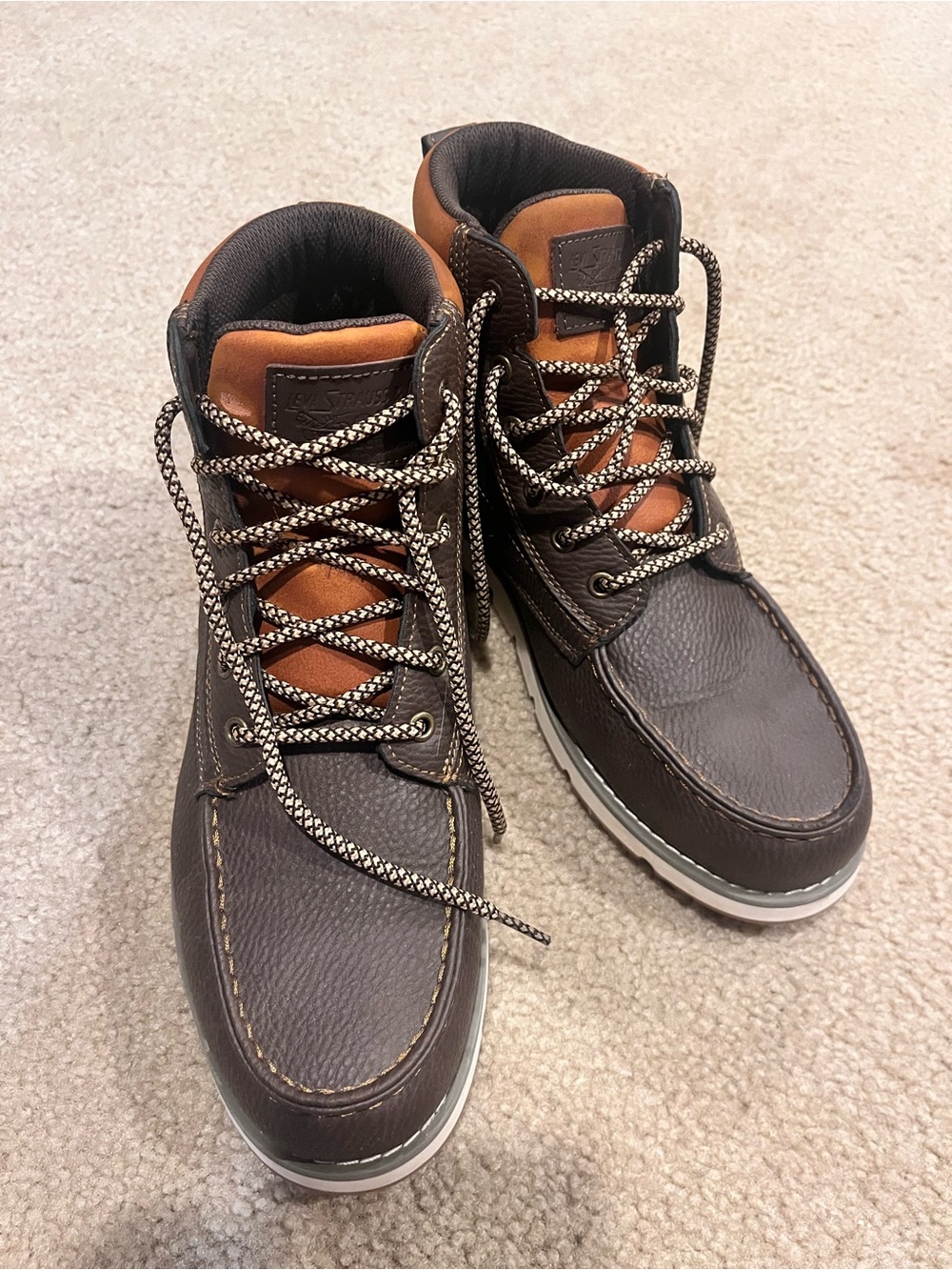 Men's Brown Leather Lace-Up Boots - Casual Outdoor Style Levi work dress boots10